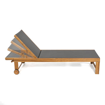 Trabuco Coastal Modern Acacia Wood Mesh 3-Position Outdoor Chaise Lounge Set with Side Table - JONATHAN Y